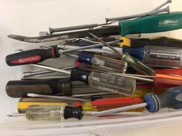 Large lot of screwdrivers, flat head, Phillips, with socket, hex head, etc.