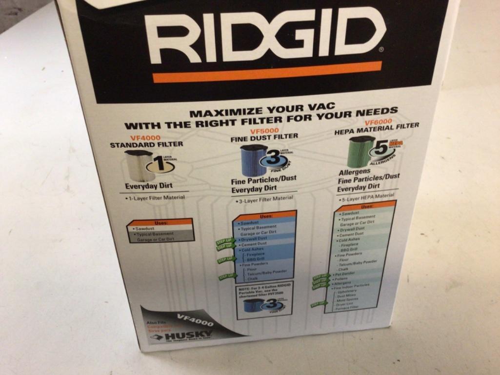 Ridged Standard Wet/Dry Vacuum VF4000 Filter, new in Box, size 9 by 6 3/4 inches
