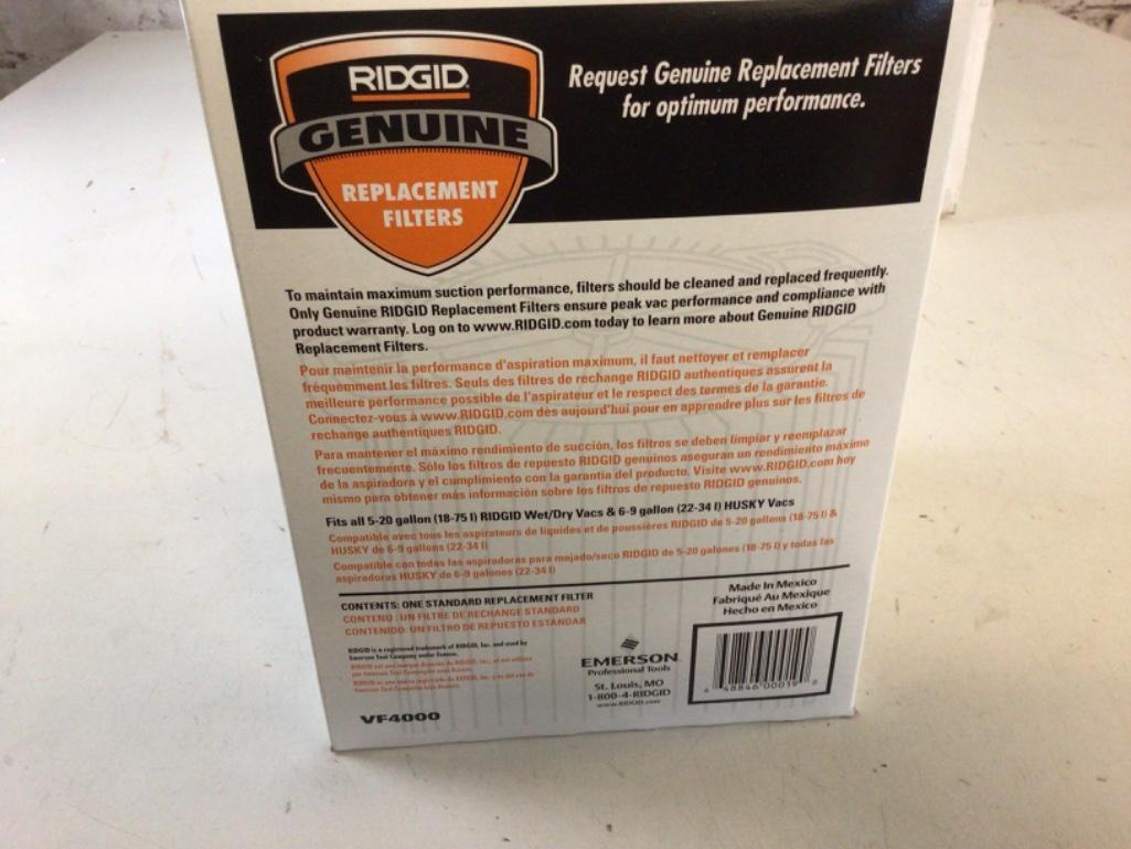 Ridged Standard Wet/Dry Vacuum VF4000 Filter, new in Box, size 9 by 6 3/4 inches