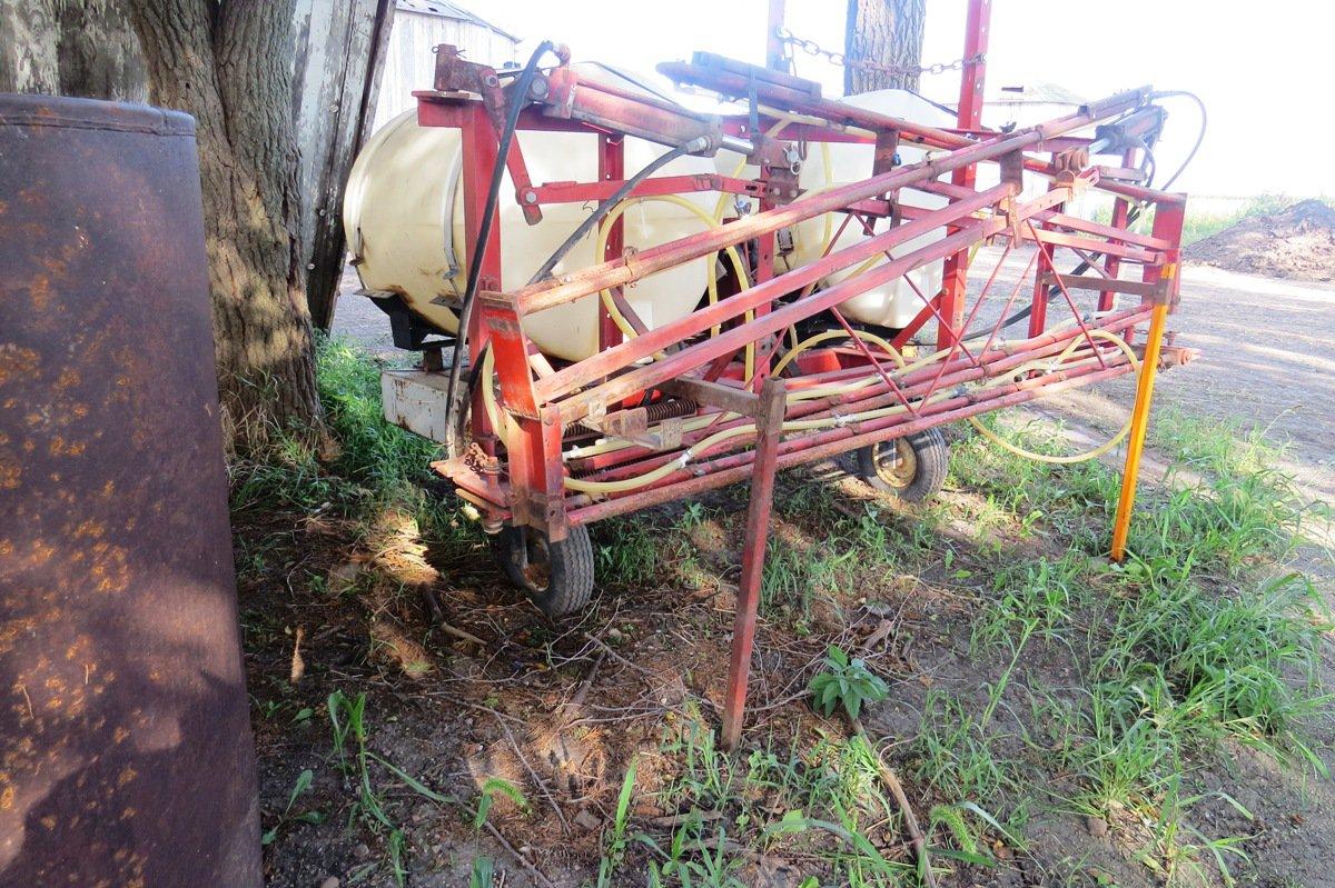 Demco 3-Point Sprayer, (2) 150-Gallon Tanks, 24' Boom, Homemade Frame with Caster Wheels, Hydraulic