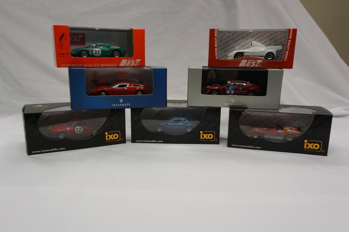(2) Maserati, (2) Model Best & (3) iXO 1:43 Scale Models in Boxes: Ferrari