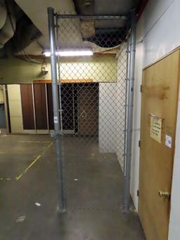 Chain Link Security Fence with 7' Sliding Door-18' Long, Metal & Wood Shelf
