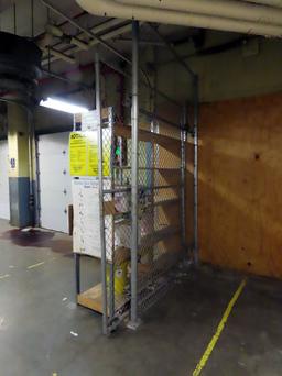 Chain Link Security Fence with 7' Sliding Door-18' Long, Metal & Wood Shelf