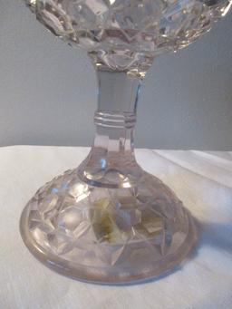 ANTIQUE CLEAR GLASS ROUND STEM FOOTED BASE OIL KEROSENE LAMP