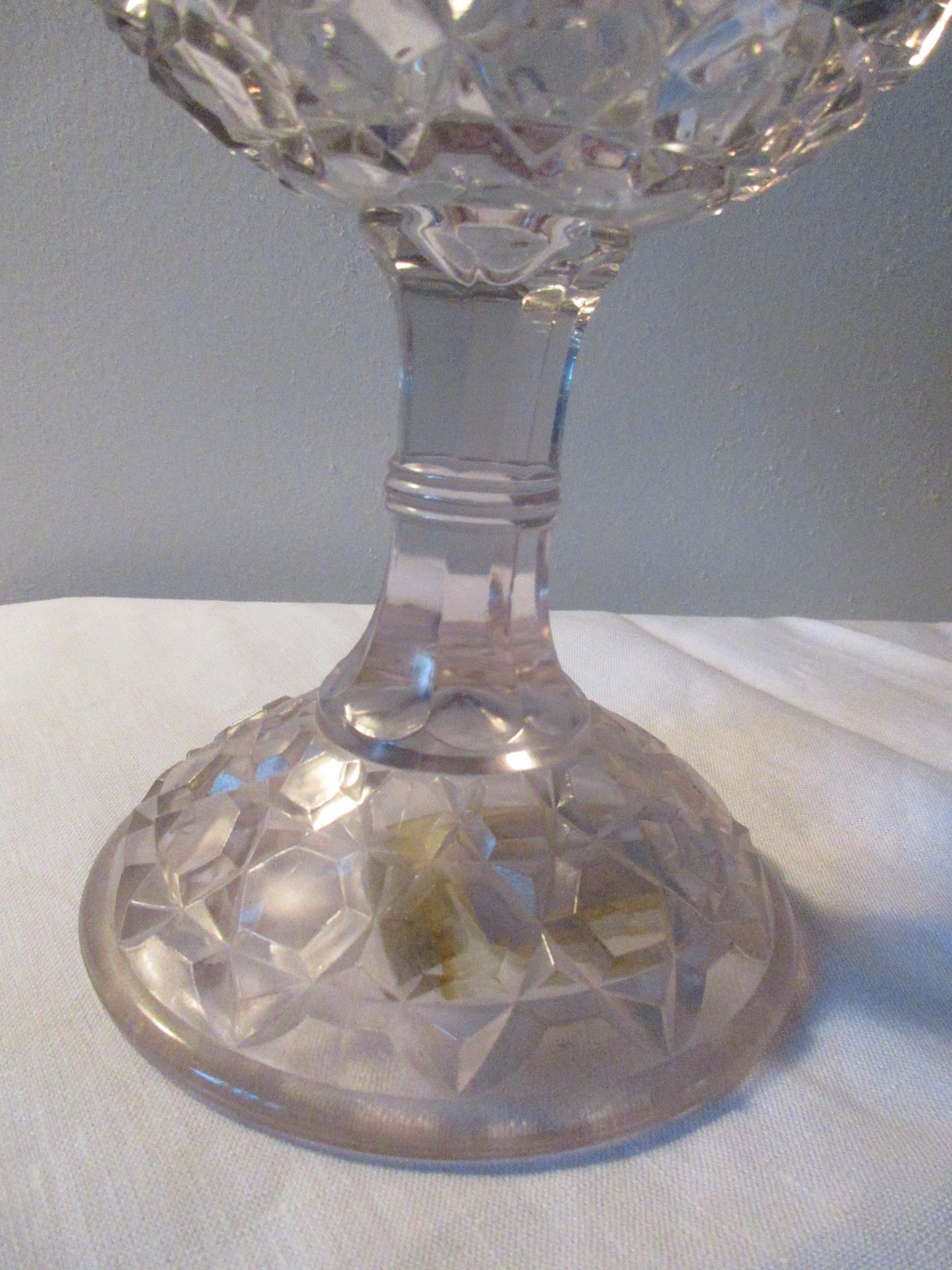 ANTIQUE CLEAR GLASS ROUND STEM FOOTED BASE OIL KEROSENE LAMP