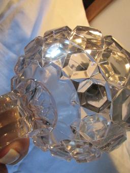 ANTIQUE CLEAR GLASS ROUND STEM FOOTED BASE OIL KEROSENE LAMP