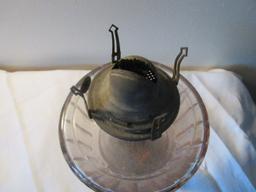 Antique metal base stem pink glass font oil kerosene lamp