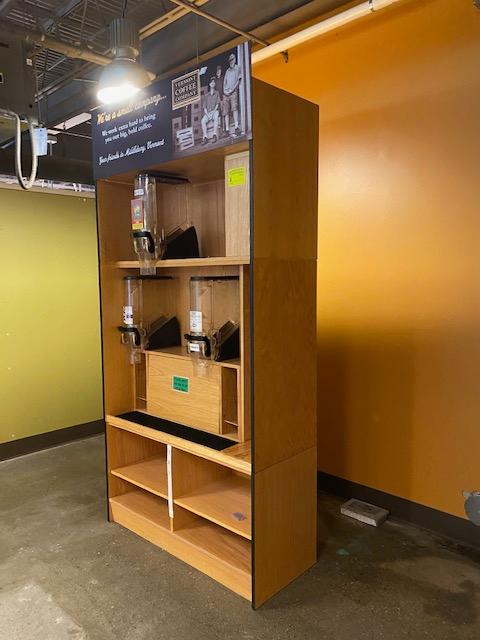 Oak Finish Dispenser Shelf with (3) Bulk Bins