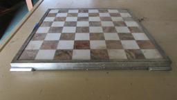 Vintage Marble Inlaid Checker/Chess Board