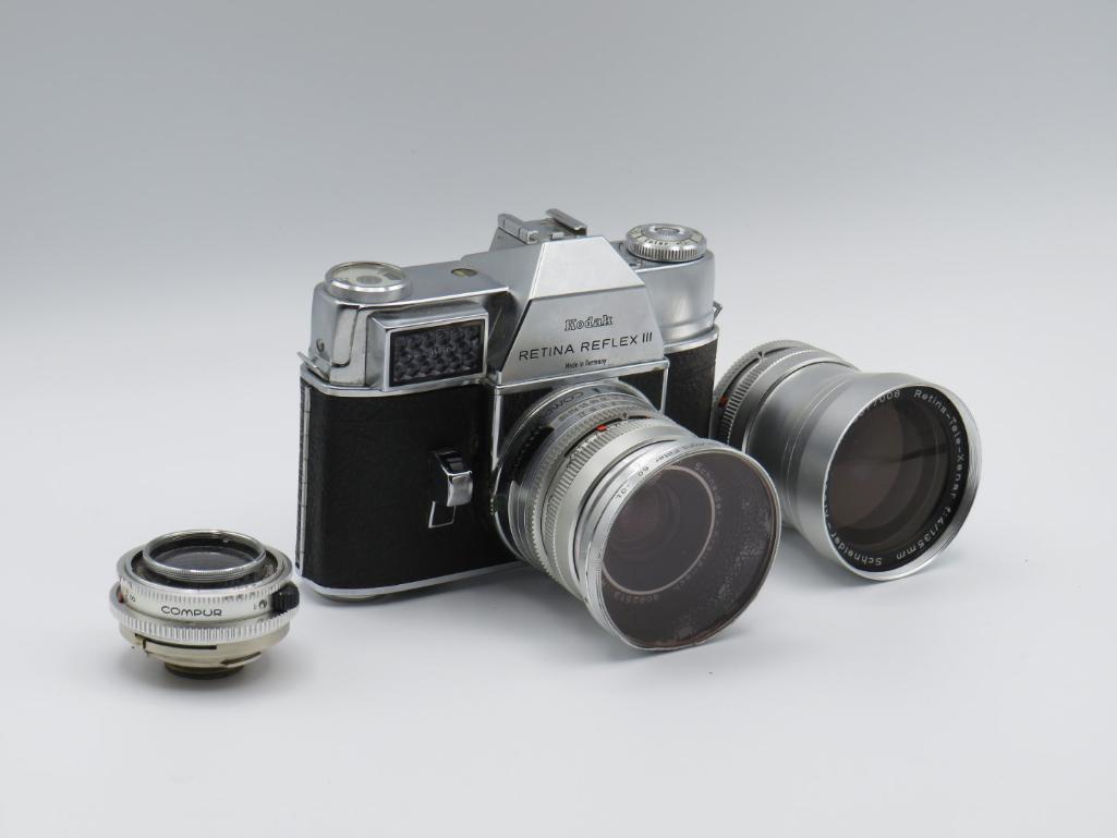 Kodak Retina Reflex III 35MM Camera w/ (3) Lenses