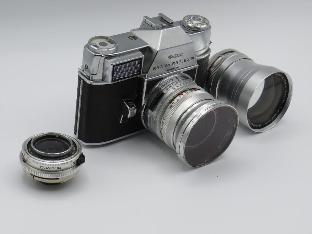 Kodak Retina Reflex III 35MM Camera w/ (3) Lenses