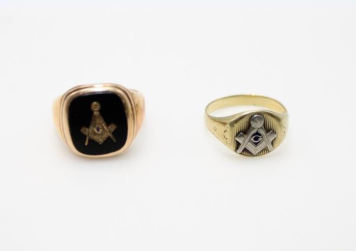 (2) 10K Yellow Gold Masonic Rings