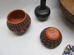 Native American Acoma Pots, Beadwork,