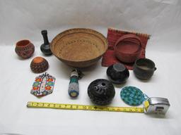 Native American Acoma Pots, Beadwork,