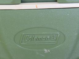 (4) Coolers & (1) Poly Storage Bin