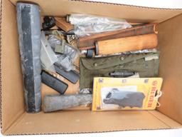 Box of Gun Parts, Cleaning Tools & Weights