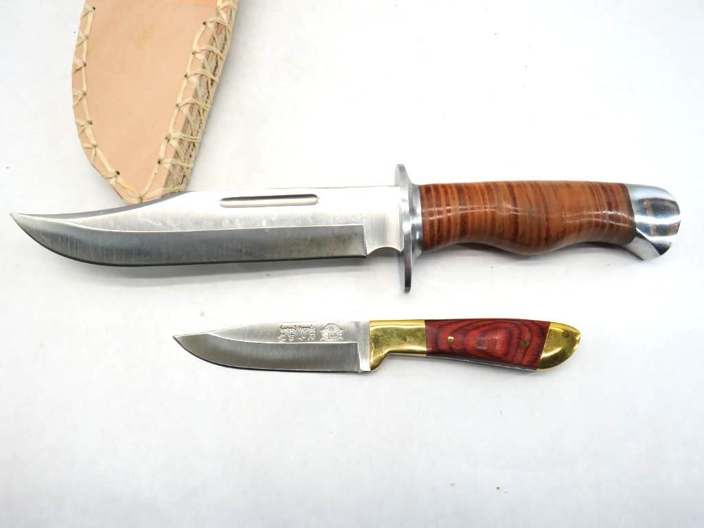 (2) Fixed Blade Knives with Hand Made Leather Sheath