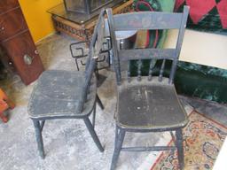 Pair Decorated Black Side Chairs
