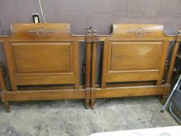 Pair High Quality French Walnut Carved Twin Beds
