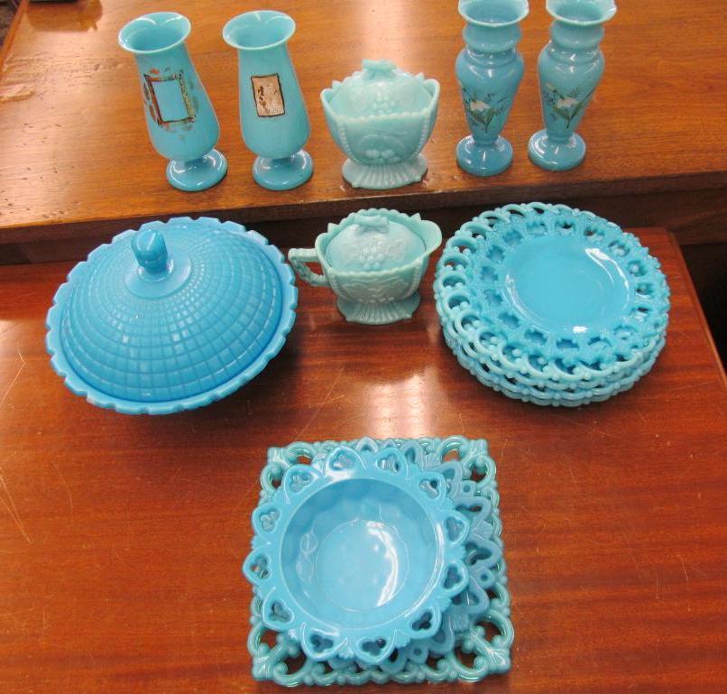 Blue Milk Glass Group