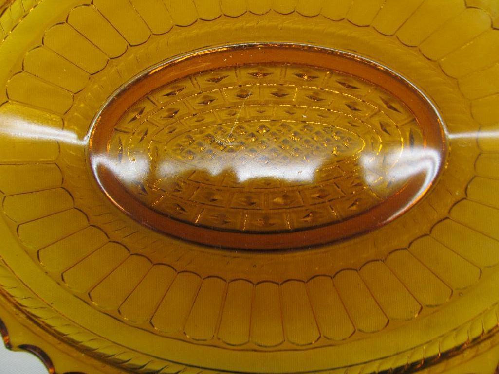 (7) Early American Pattern Glass Bread/Serving Amber Plates