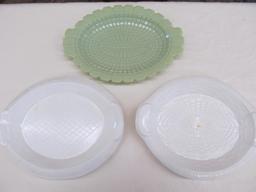 (2) Milk Glass ?Our Daily Bread" Tray & a Plain Green Example