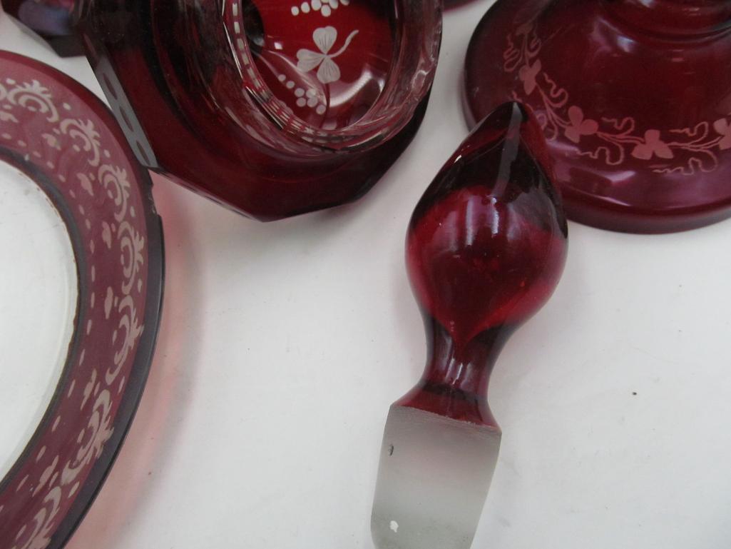 (9) + Piece Ruby/Bohemian Glass Group