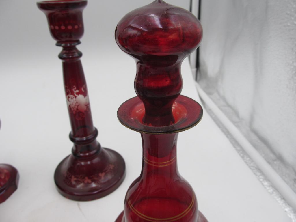 (9) + Piece Ruby/Bohemian Glass Group