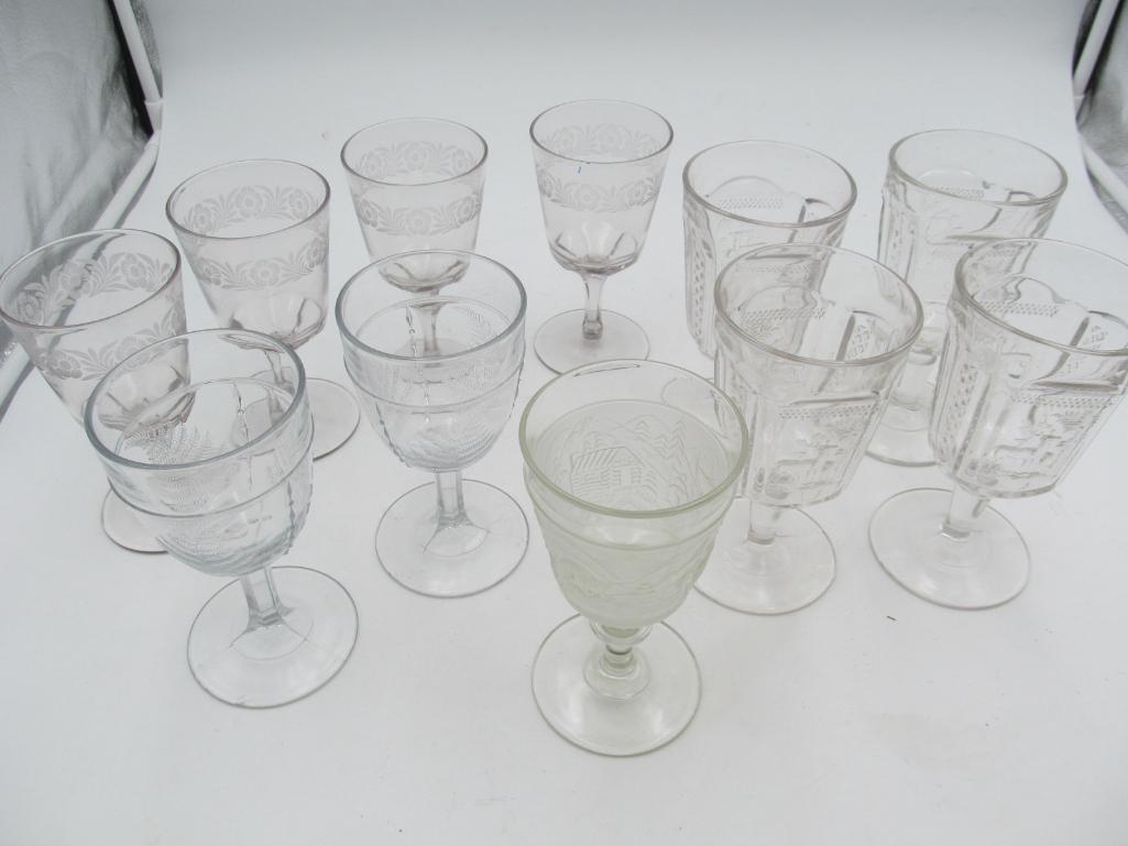 (11) Assorted Pattern Glass 6"+/- Goblets