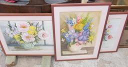 (3) Framed Floral Watercolors by W. Huber