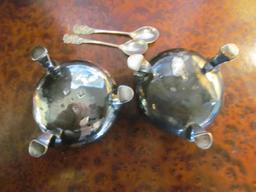 Pair of Scottish Silver Open Salts w//Blue Liners & Sterling Spoons