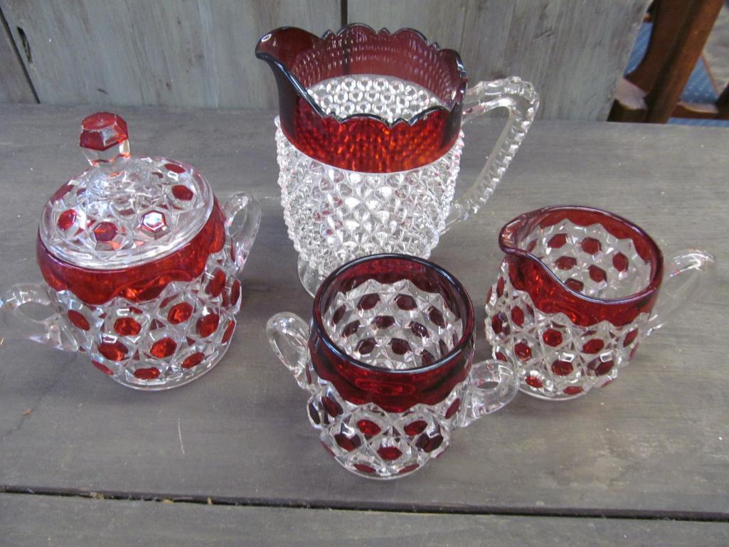 (4) Pieces Ruby Flash Glassware