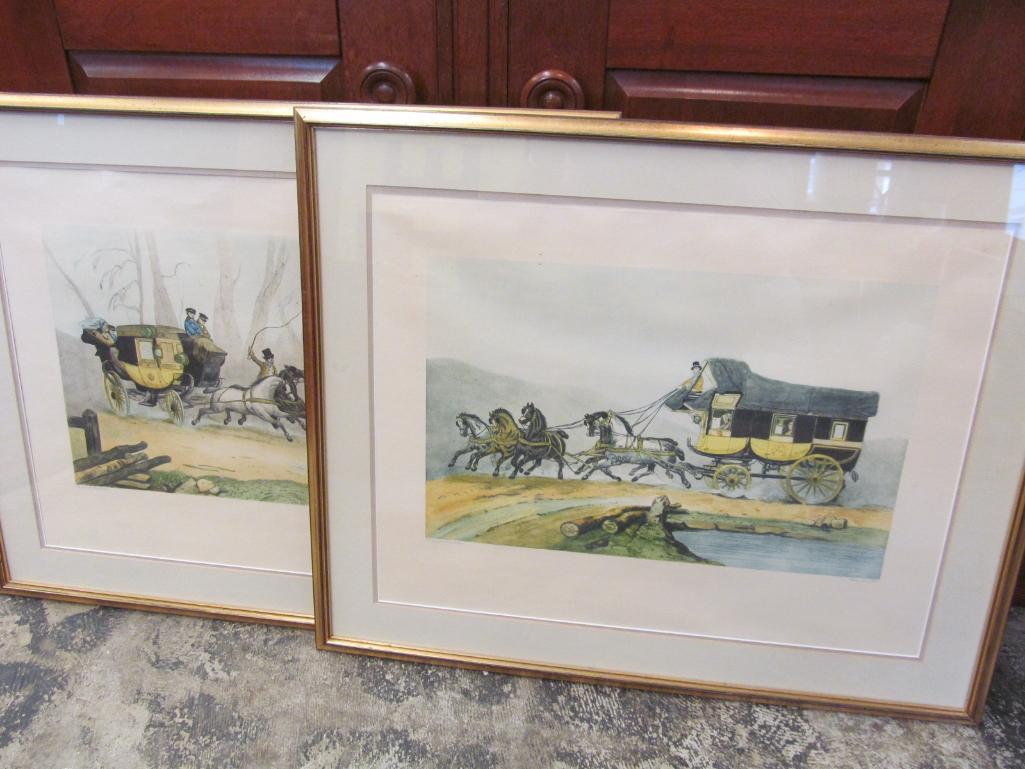 Pair of Colored Prints of Coaching Scenes