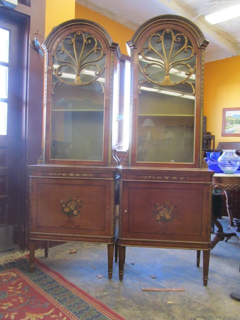 Pair of Spectacular Edwardian Painted & Veneered Cabinets