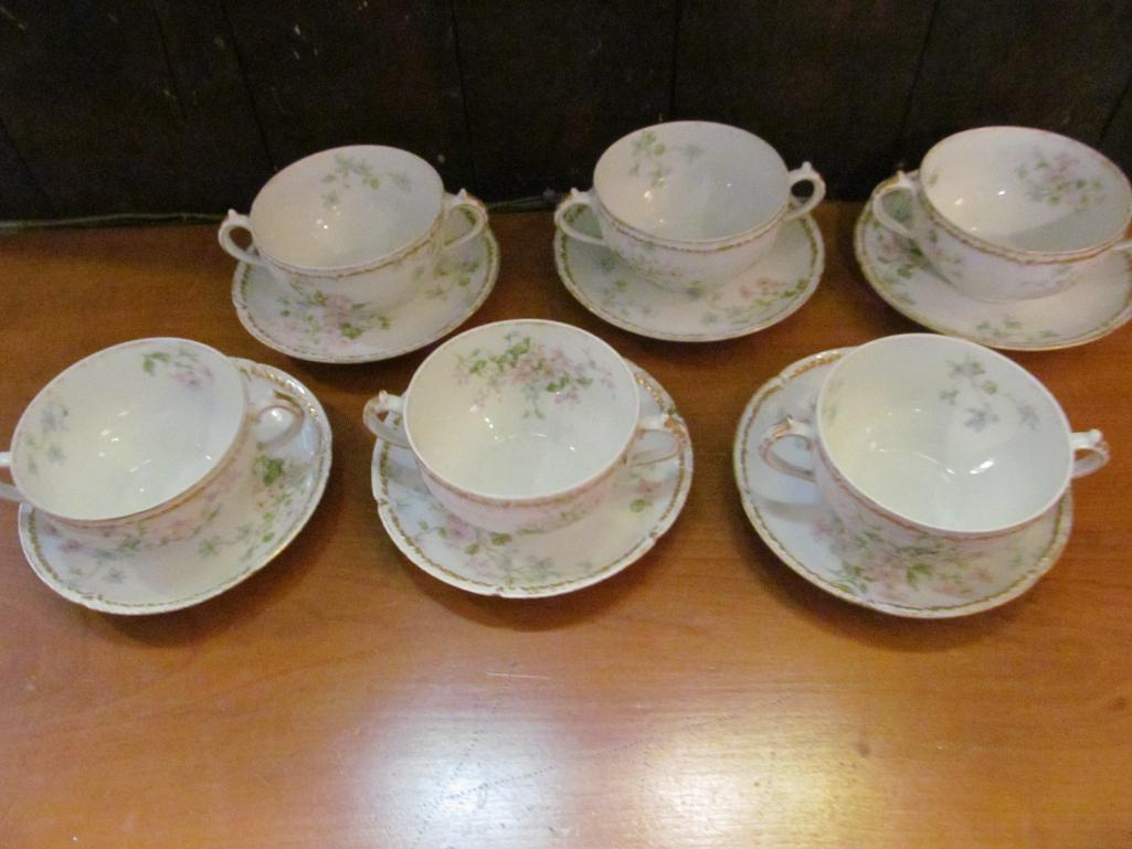 (6) Matching Limoges Two Handled Bouillons