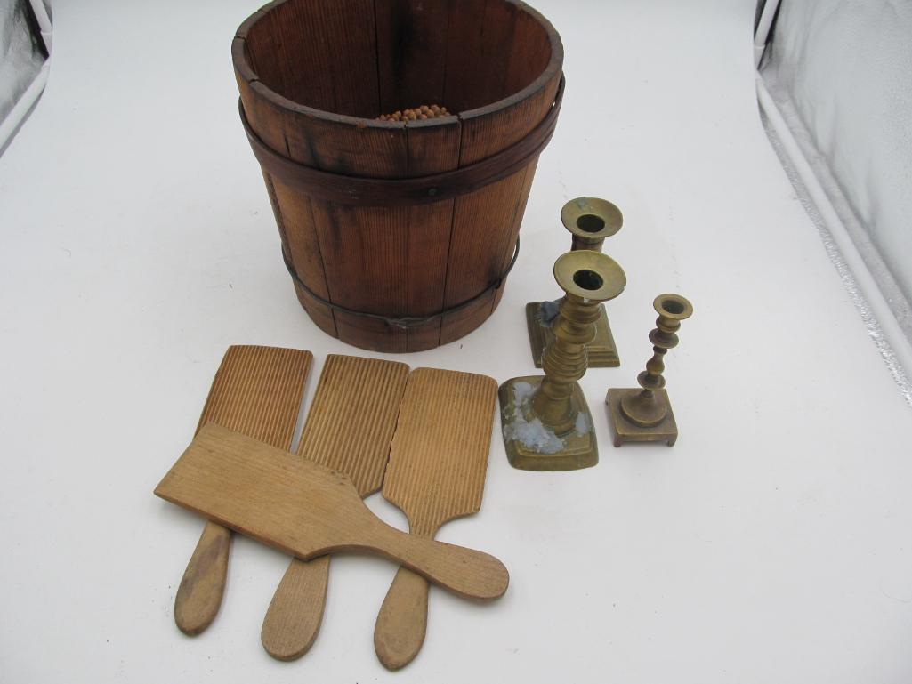 Primitive Group, Butterworkers, Wood Pail, Candlesticks