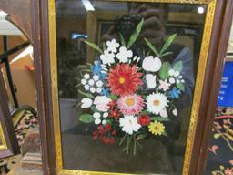 (2) Walnut Framed Florals & Pocatello Idaho Souvenir