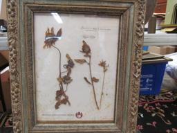 (2) Walnut Framed Florals & Pocatello Idaho Souvenir