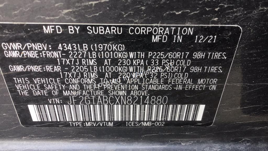 2022 Subaru Crosstrek Base H4, 2.0L