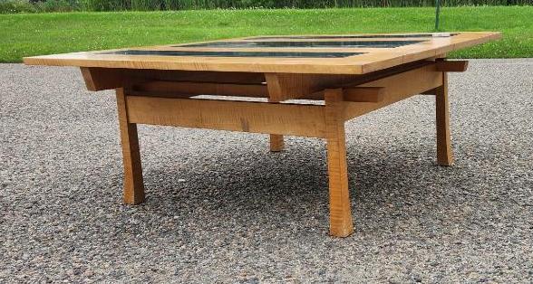 Tiger Maple/ Granite Mid - Century Modern Coffee Table