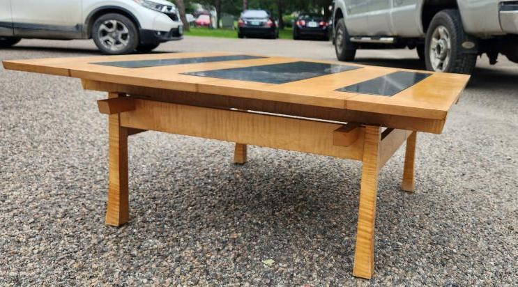 Tiger Maple/ Granite Mid - Century Modern Coffee Table