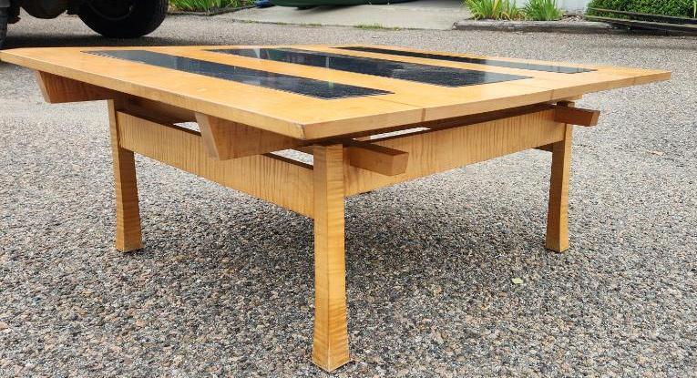 Tiger Maple/ Granite Mid - Century Modern Coffee Table