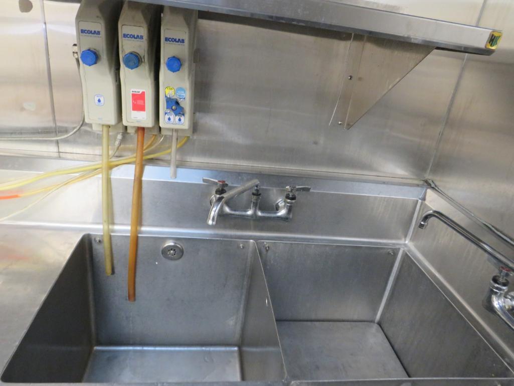 3-Bay 2-Faucet SS Right-Angle Dish Sink