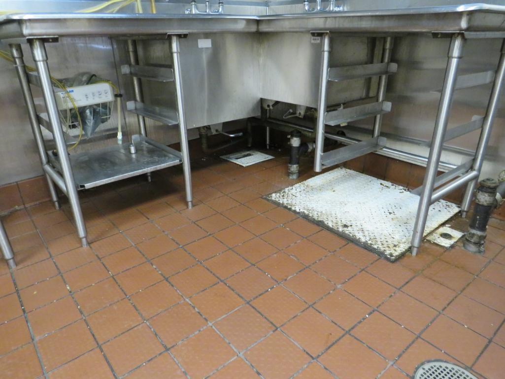 3-Bay 2-Faucet SS Right-Angle Dish Sink