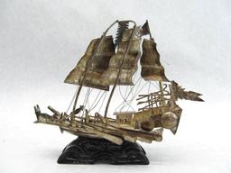 Chinese Junk/Ship Silver? on Carved Stand