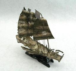 Chinese Junk/Ship Silver? on Carved Stand
