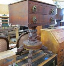 (2) Drawer Carved Paw Footed Empire Stand