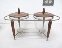Pyrex Serving Dish on Stand; Copper & Teak