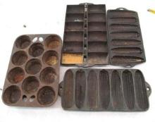 (4) Cast Iron Corn & Muffins Pans