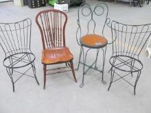 Metal Arm Chair, (2) Patio Chairs, Inlaid Chair